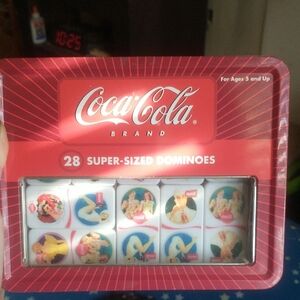 Coca-Cola Brand Red & White 28 Super-Sized Dominoes Game in Tin Box 2003